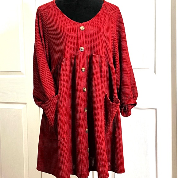 Umgee Waffle Knit Burgundy Midi oversized Dress sz Large - Picture 5 of 14